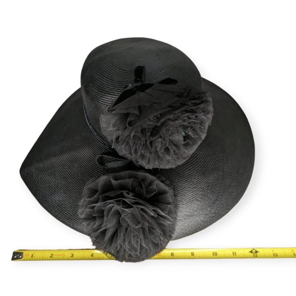 Vintage Millinery Design Studio Black Derby Wide Brim Hat